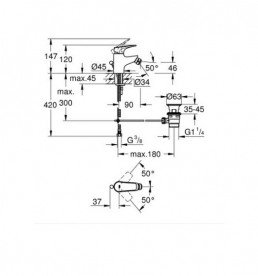 Смеситель для биде Grohe BauFlow однорычажный с донным клапаном хром 23754000