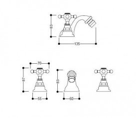 Змішувач для біде Kerasan Retro двухвентильний на три отвори хром 739290