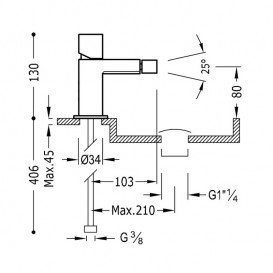 Смеситель для биде Tres Cuadro Tres однорычажный  с донным клапаном хром 00712001D
