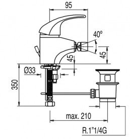 Смеситель для биде Tres Monotres 2000 однорычажный с донным клапаном хром 177120