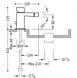 Змішувач для біде Tres Slim-Tres одноважільний з донним клапаном хром 20212002D