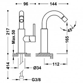 Змішувач для біде Tres Study одноважільний матове рожеве золото 26222402OPM
