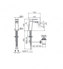 Смеситель для биде Vema Lys с донным клапаном хром V25070B0010