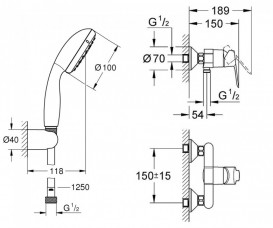 Смеситель для душа Grohe BauEdge однорычажный с душевым набором хром 26129001