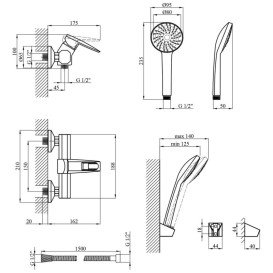 Змішувач для душу Kroner KRM Kante-C050 з душовим гарнітуром хром CV023583