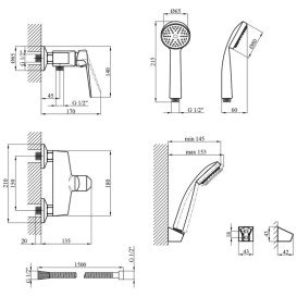 Смеситель для душа Kroner KRM Odra-C050 с душевым гарнитуром хром CV019270