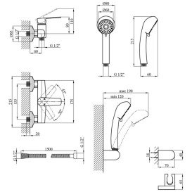 Змішувач для душу Kroner KRP Brocken-C050 з душовим гарнітуром хром CV023596