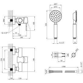 Смеситель для душа Kroner KRP Edelstahl Klassisch-ESG050 с душевым гарнитуром нержавеющая сталь CV035370