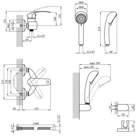 Змішувач для душу Kroner KRP Konstante-C050 з душовим гарнітуром хром CV023586