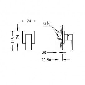 Змішувач для душу одноважільний Tres Cuadro Tres вбудований хром 106177