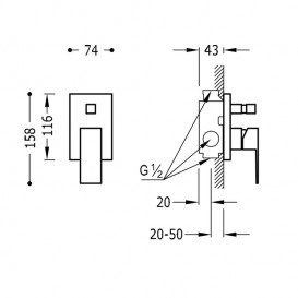 Смеситель для душа однорычажный Tres Cuadro Tres встраиваемый на 2 потребителя хром 106180