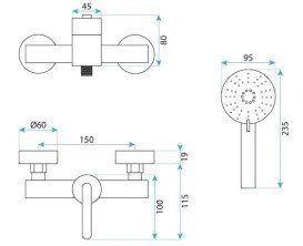 Змішувач для душу Rea Ontario із душовим гарнітуром нікель REA-B5502