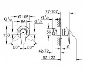 Змішувач для душу прихованого монтажу Grohe BauEdge New одноважільний хром 29040001
