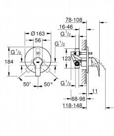 Змішувач для душу прихованого монтажу Grohe Start Curve одноважільний хром 29115000