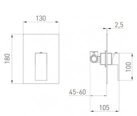 Змішувач для душу прихованого монтажу Volle Pardo одноважільний графітовий 1548.100206