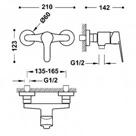 Смеситель для душа Tres Base однорычажный хром 21526710