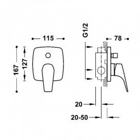 Змішувач для душу Tres Canigo вбудований 2 споживача хром 21718001
