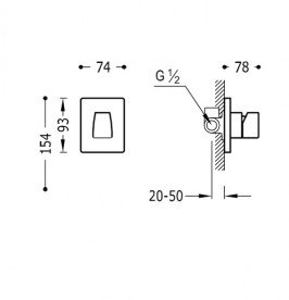 Змішувач для душа Tres Slim-Tres одноважільний вбудовується 1 канал хром 20217702