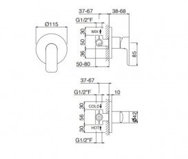 Змішувач для душа Vema Slate прихованого монтажу одноважільний хром V14130B0010