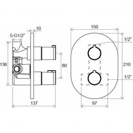 Смеситель для душа встраиваемый Ravak Chrome CR 064.00 термостатический без переключателя хром X070095