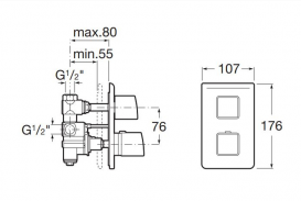 Смеситель для душа встраиваемый Roca Thesis двухвентильный с термостатом внешняя часть A5A2950C00