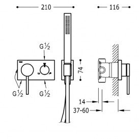 Змішувач для душу вбудований Tres 3V одноважільний з ручним душем латунь білий матовий 21027391BM