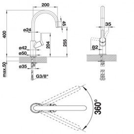 Смеситель для кухни Blanco Carena однорычажный  темная скала 520972