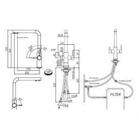 Смеситель для кухни Franke Neptune Clear Water двухрычажный для водопроводной и фильтрованной воды латунь хром 115.0370.689
