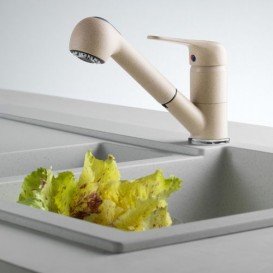 Смеситель для кухни Franke Novara-Plus однорычажный с выносным изливом латунь покрытие Fragranit ваниль 115.0470.662