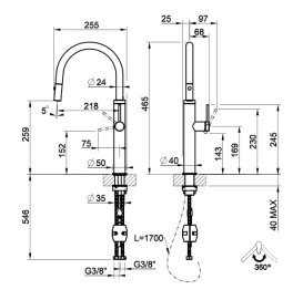 Змішувач для кухні Gessi Cesello з висувною лійкою нержавіюча сталь полірована 60026#239