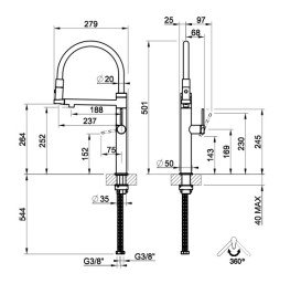 Змішувач для кухні Gessi Flessa з висувною лійкою латунь брашована 60210#727