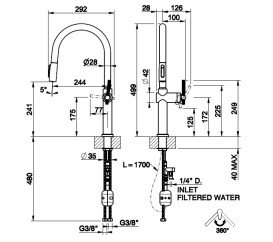 Смеситель для кухни Gessi Habito под фильтр с выдвижной лейкой нержавеющая сталь 60872#149