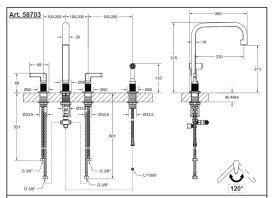 Смеситель для кухни Gessi Inciso на 4 отверстия с выдвижной лейкой состаренная бронза 58703#187