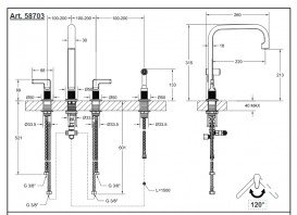 Смеситель для кухни Gessi Inciso на 4 отверстия с выдвижным душем черный металл брашированный 58703#707