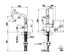 Змішувач для кухні Gessi Inedito з витяжною лійкою нержавіюча сталь 60425#149
