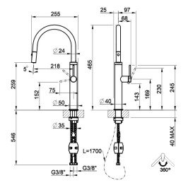 Змішувач для кухні Gessi Meccanica з висувною лійкою мідь брашована 60024#708