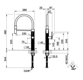 Змішувач для кухні Gessi Meccanica з висувною лійкою латунь брошурована 60012#727