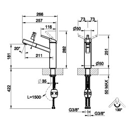 Змішувач для кухні Gessi Thalium з висувною лійкою нержавіюча сталь 60533#149