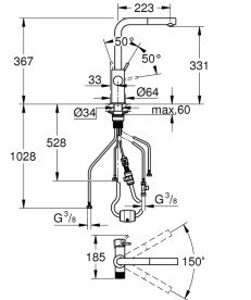 Смеситель для кухни Grohe Blue Pure Minta под фильтр с выдвижной лейкой хром 30601000