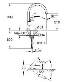 Змішувач для кухні Grohe Eurosmart одноважільний чорний матовий 332022433