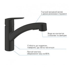 Змішувач для кухні Grohe QuickFix Start одноважільний з висувною лійкою чорний матовий 303072431