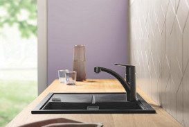 Змішувач для кухні Grohe QuickFix Start одноважільний з висувною лійкою чорний матовий 303072431