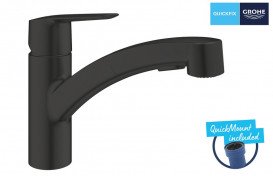 Змішувач для кухні Grohe QuickFix Start одноважільний з висувною лійкою чорний матовий 303072431