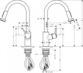 Смеситель для кухни Hansgrohe Talis M52 220 Eco 2jet с вытяжным изливом однорычажный 72831000