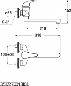 Змішувач для кухні Jika Dino змішувач настінний хром H3517270043101