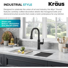 Змішувач для кухні Kraus Allyn з висувною лійкою матовий чорний KPF-4102MB