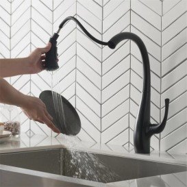 Змішувач для кухні Kraus Ansel  одноважільний з висувним виливом чорний матовий KPF-1675MB