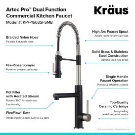 Смеситель для кухни Kraus Artec Pro нержавеющая сталь/матовый чёрный KPF-1603SFSMB