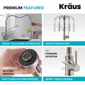 Змішувач для кухні Kraus Bolden з висувною лійкою сенсорний матовий чорний KSF-1610MB