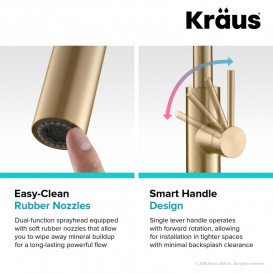 Змішувач для кухні Kraus Oletto з висувною лійкою латунь золото KPF-2620BB